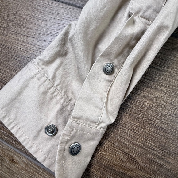 LAUREN Ralph Lauren Snap Button Down Khaki Shirt, Roll-Tab Sleeve, Safari, Sz M - Picture 8 of 13